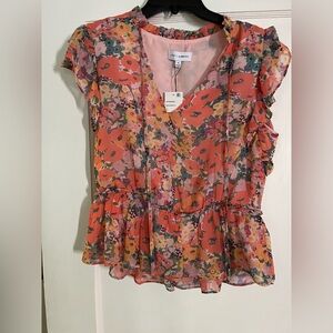 Lost + Wander Pink Ruffled Peplum Blouse